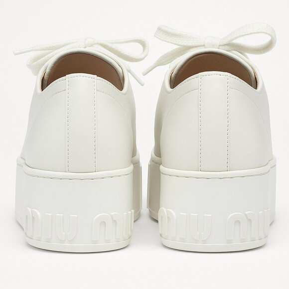 Miu Miu Swarovski Crystal Toe-Cap Nappa Leather Sneakers White Platform 40.5-10 - Picture 7 of 16